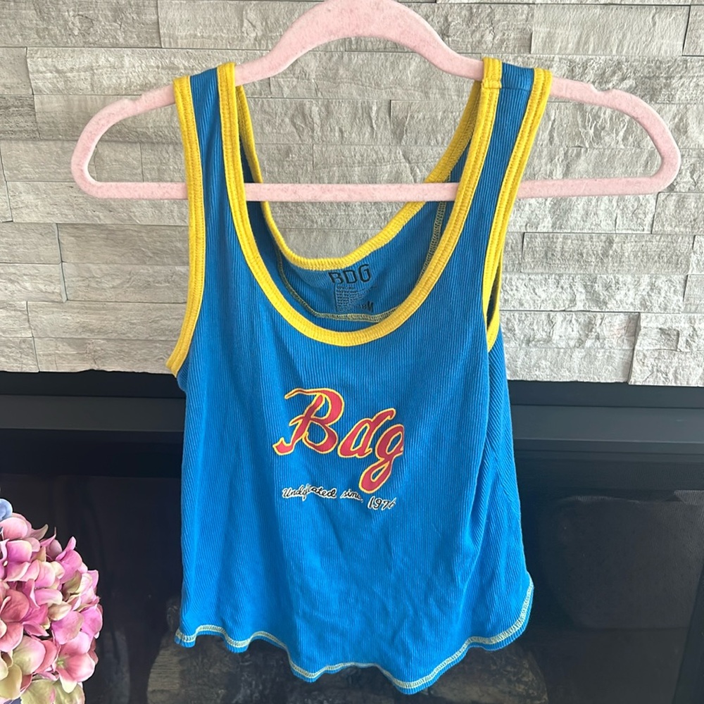 urban outfit bdg tank, blue and yellow, size medium